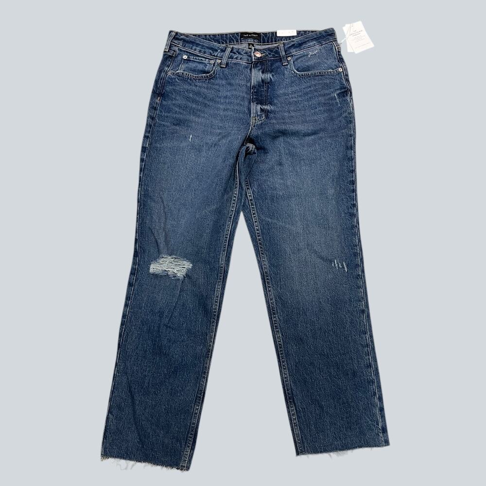 Free Assembly Womens Jeans 14 Super High Rise Straight Leg Distressed Raw Hem